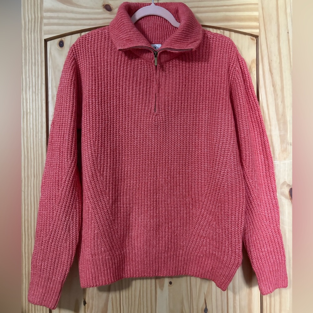 Women’s St John’s Bay Ribbed Knit Half-Zip Pullover Sweater Salmon/Coral Size L